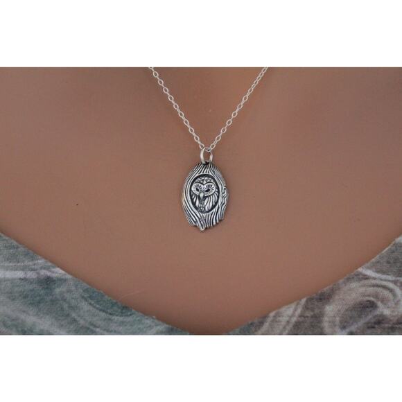 Sterling Silver Owl in a Tree Charm Necklace - Picture 1 of 2